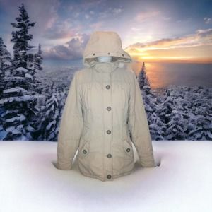 Aeropostale Women's Faux Fur Lined Coat Parka Medium Beige Neutral Hooded Zip